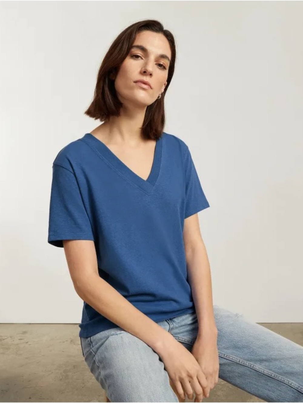 Everlane The Vintage V-Neck Hemp Tee size L deep blue